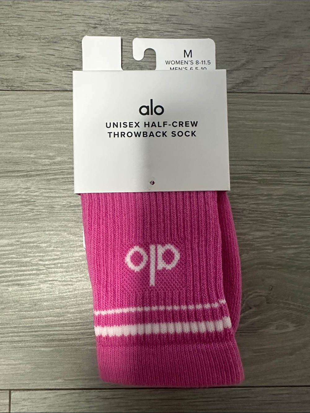 ALO Yoga Unisex Half-Crew Throwback Socks - Bright Pink with White Stripes